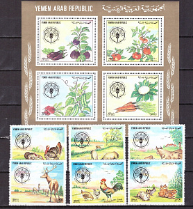 Северный Йемен, 1982, День продовольствия, Домашние животные, 6 марок, блок